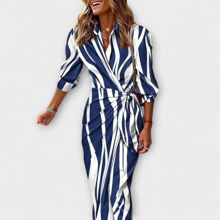 Clarissa - Striped Midi Dress with Shirt Design