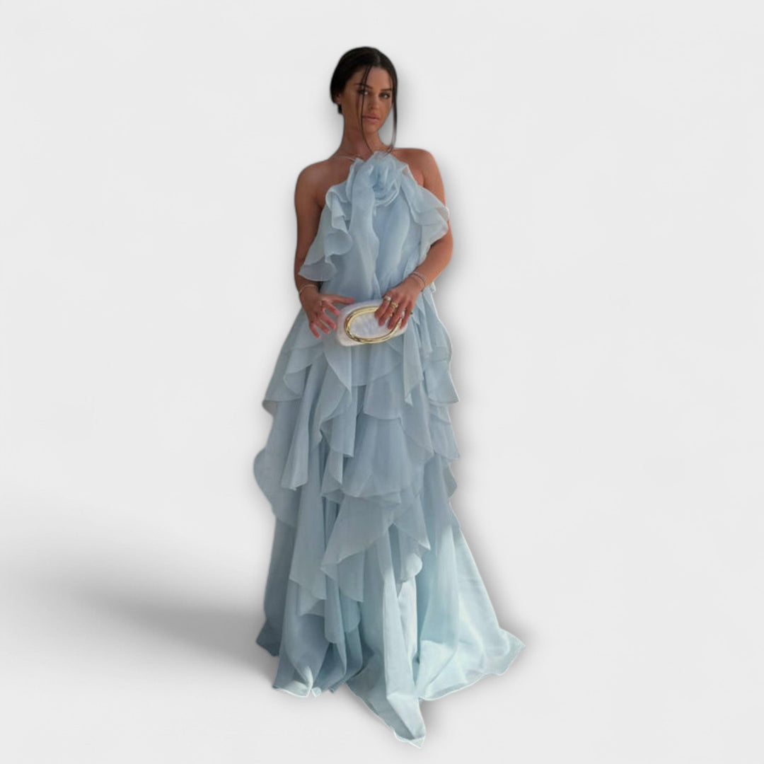 Nephele - Elegant Ruffle Halter Cocktail Dress