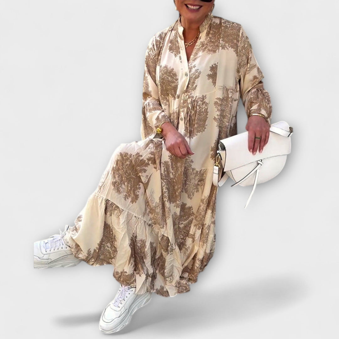 Giavanna - Printed Long Dress with Casual Flared Sleeves