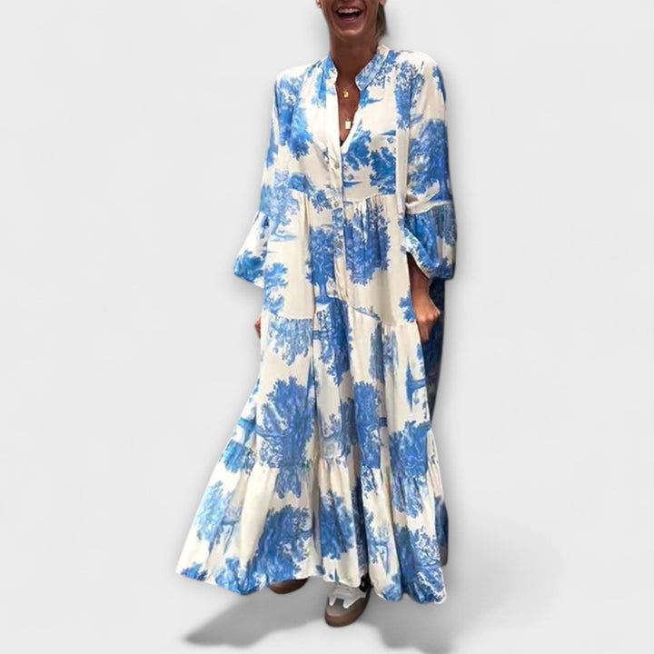 Giavanna - Printed Long Dress with Casual Flared Sleeves