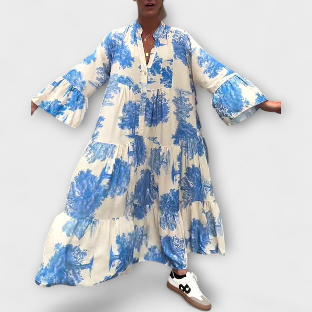 Giavanna - Printed Long Dress with Casual Flared Sleeves