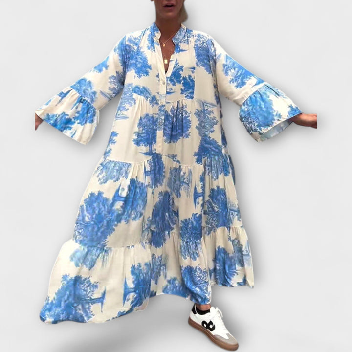 Giavanna - Printed Long Dress with Casual Flared Sleeves