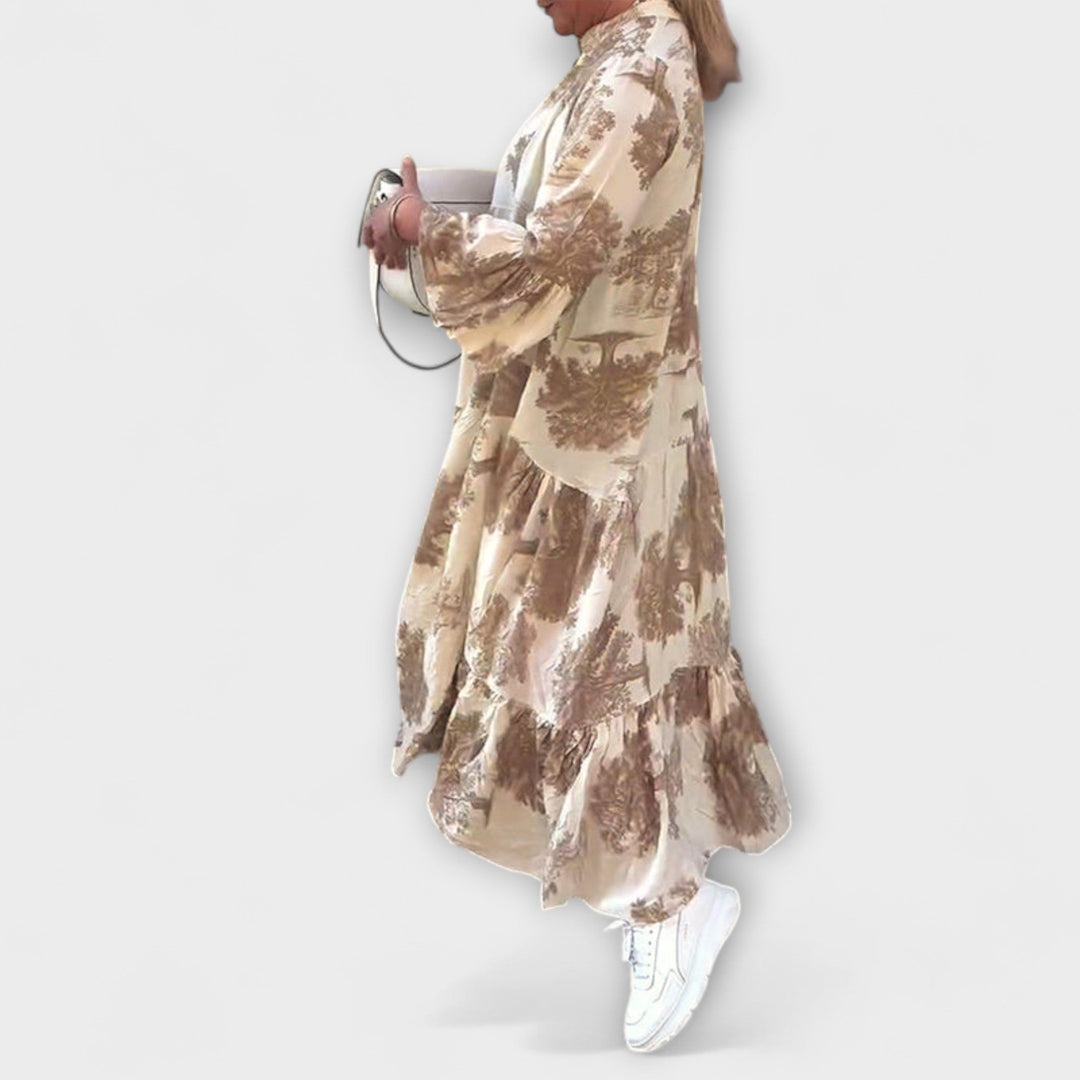 Giavanna - Printed Long Dress with Casual Flared Sleeves