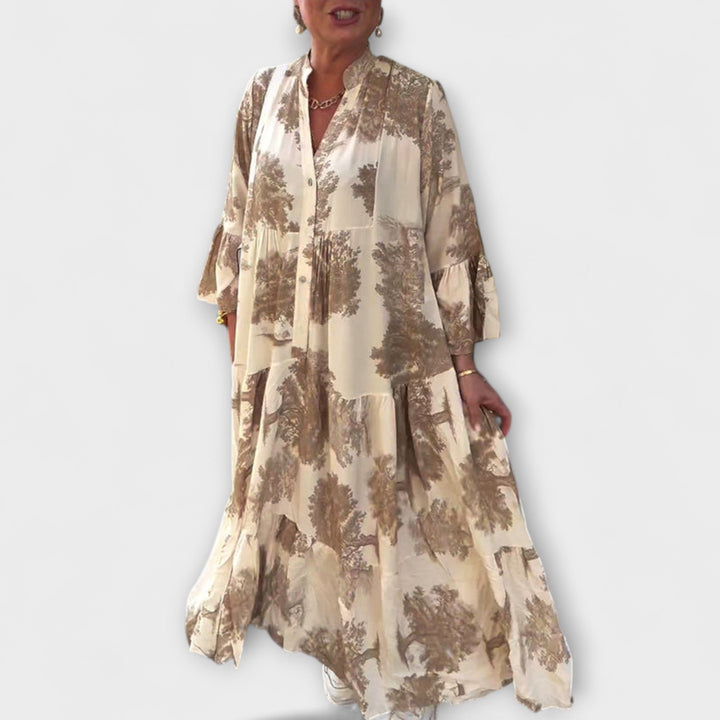 Giavanna - Printed Long Dress with Casual Flared Sleeves