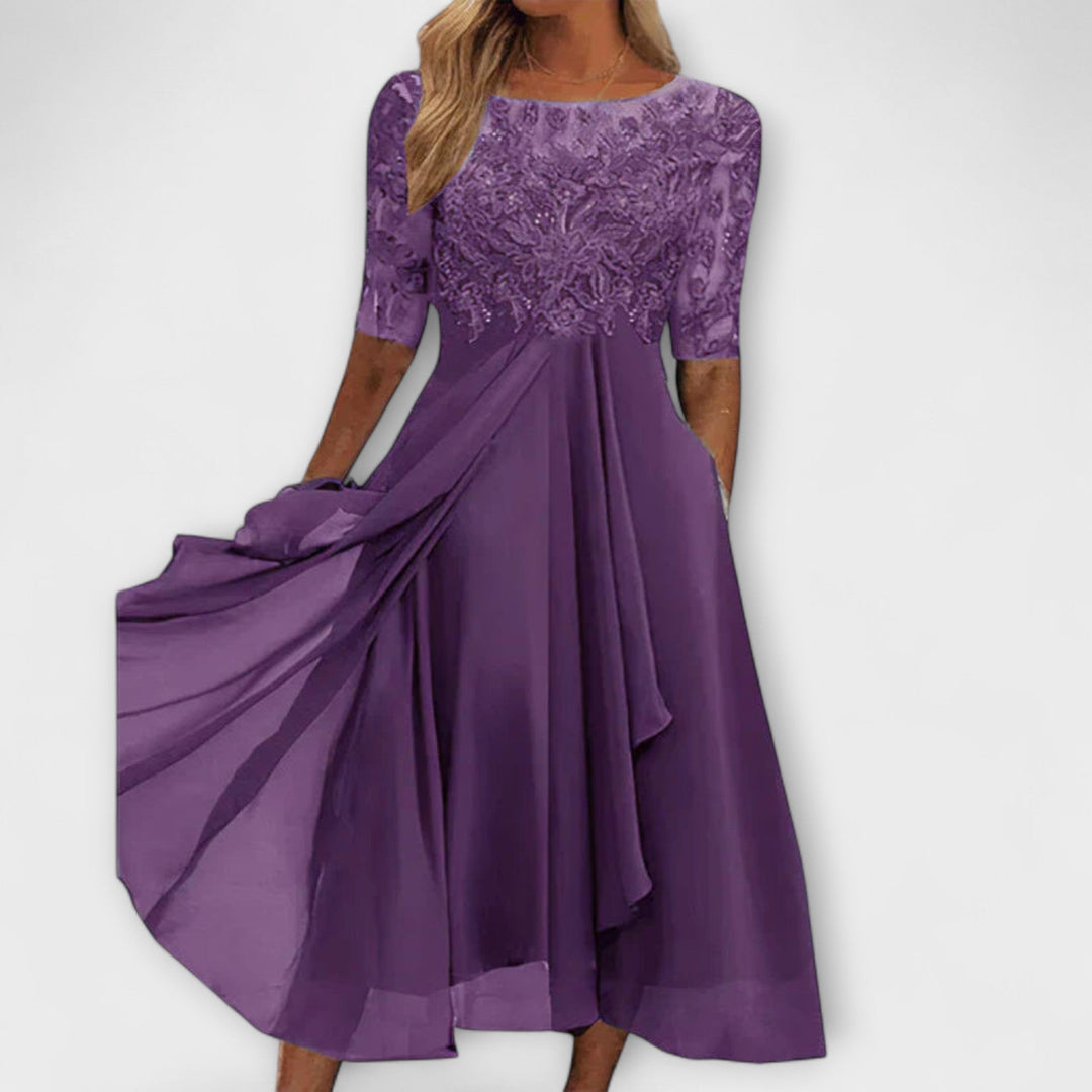 Sylvana - Lace Embroidered Tea-Length Dress