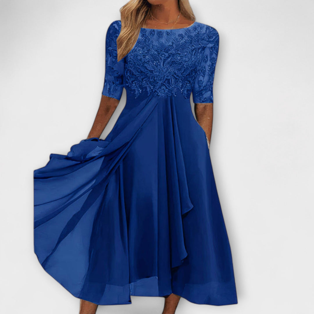Sylvana - Lace Embroidered Tea-Length Dress