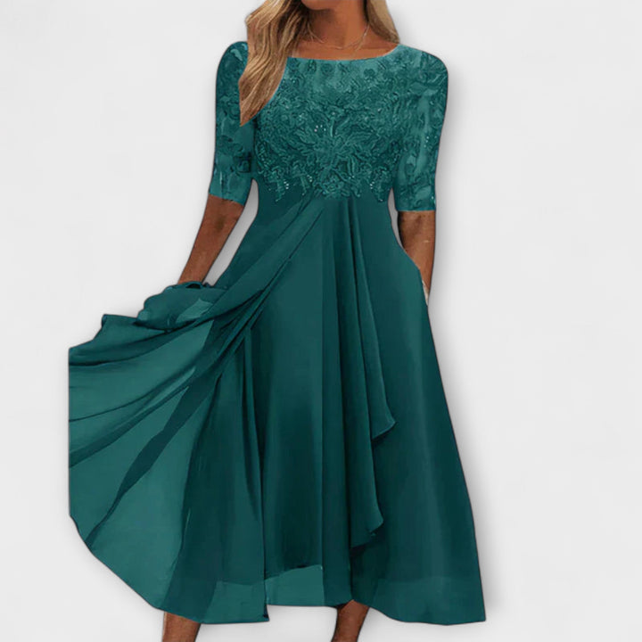 Sylvana - Lace Embroidered Tea-Length Dress