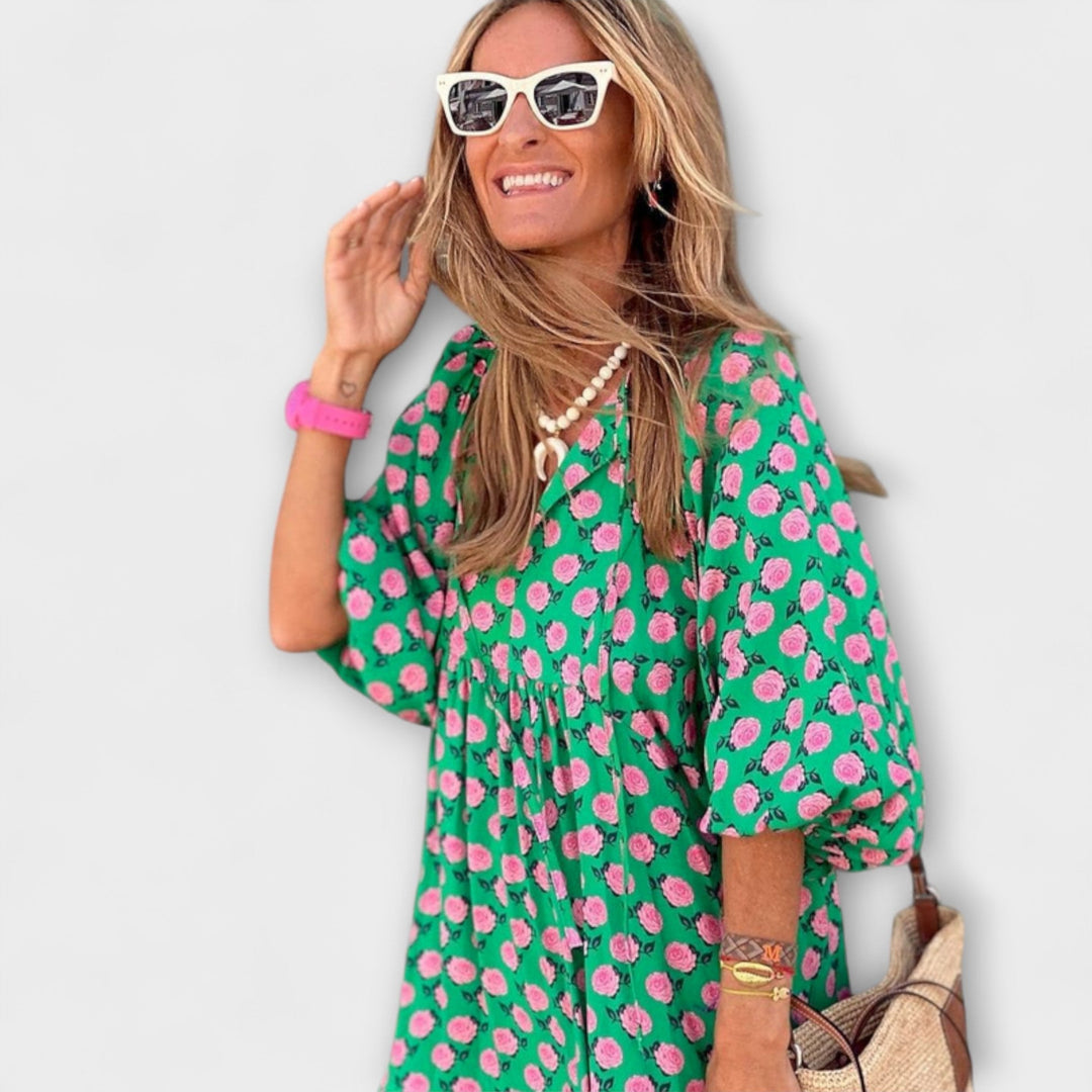 Cassandra - Women's High-Low Dress with Geometric Print