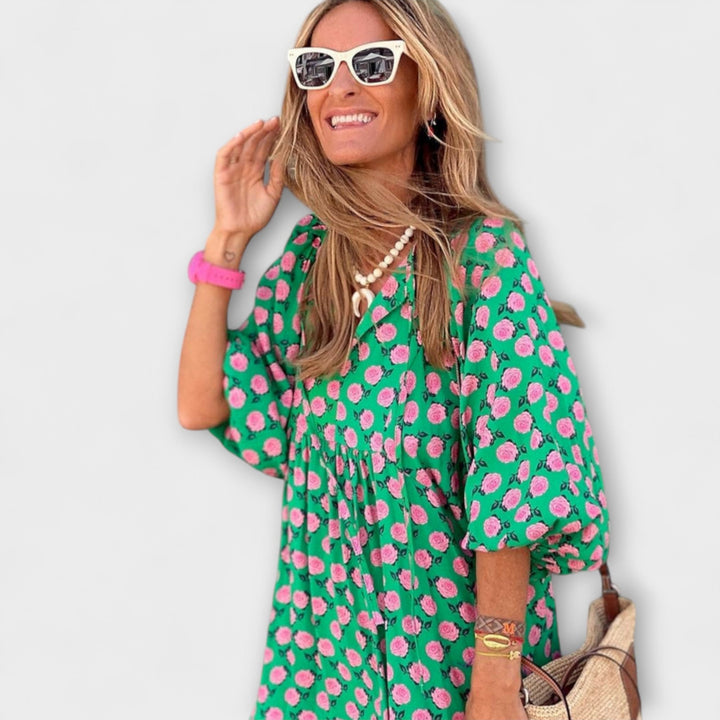 Cassandra - Women's High-Low Dress with Geometric Print