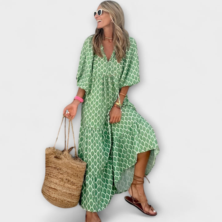 Cassandra - Women's High-Low Dress with Geometric Print