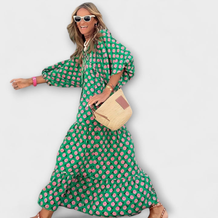 Cassandra - Women's High-Low Dress with Geometric Print