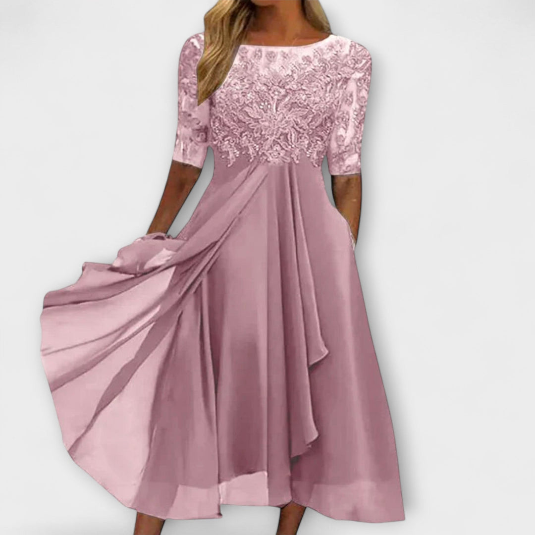 Sylvana - Lace Embroidered Tea-Length Dress