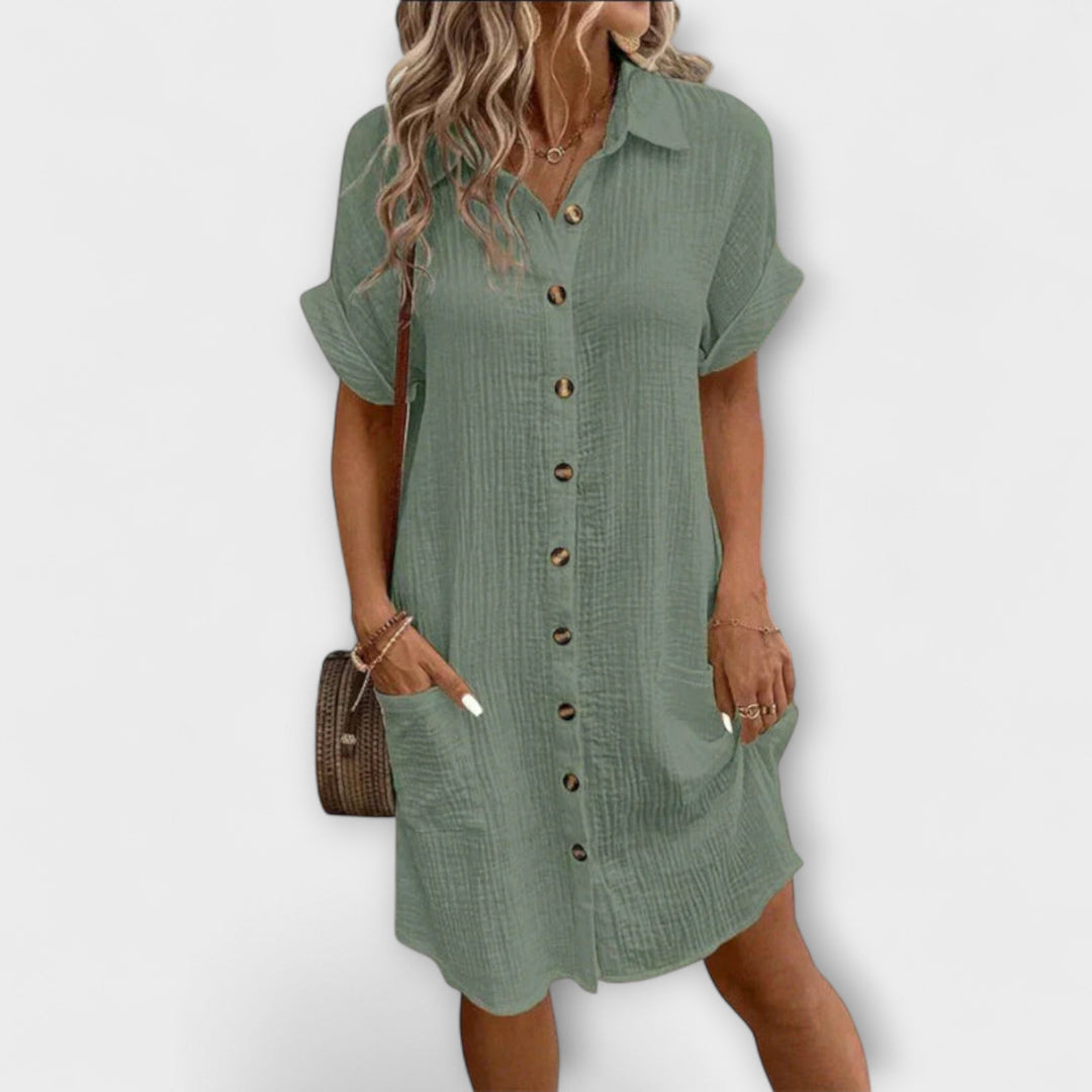 Hailey - Women's Vintage Cotton Linen Shirt Dress