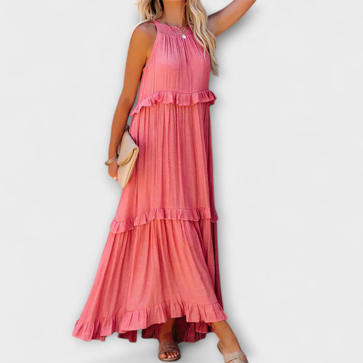 Delilah - Chic Halter Neck Dress with Ruffle Trim