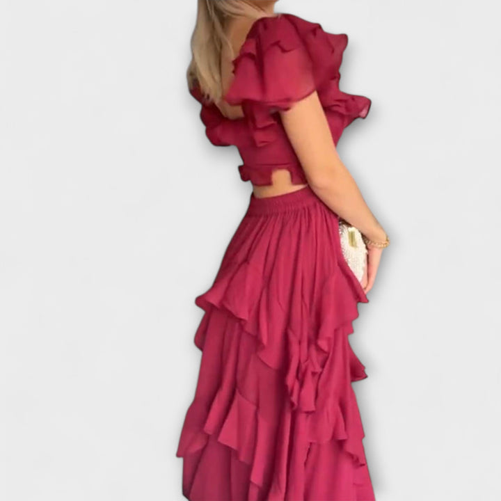 Quinlan - Chic High-Waisted Dress Featuring Delicate Lace Trim