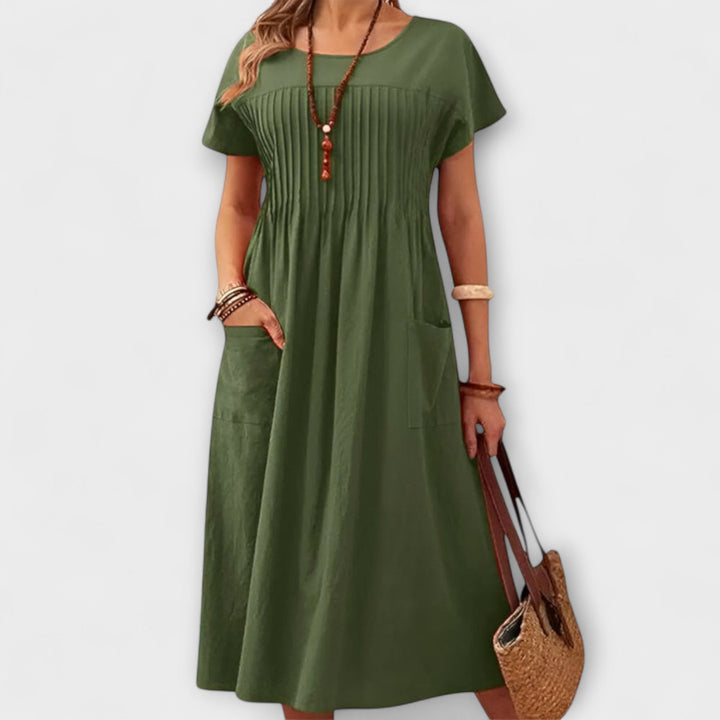 Chelsea - Chic O-Neck Short Sleeve Midi Dress