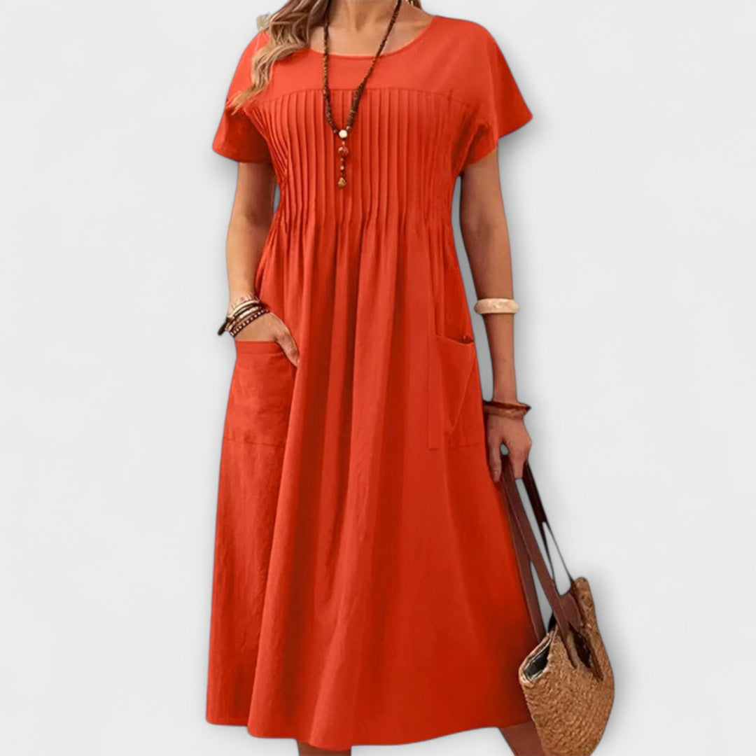 Chelsea - Chic O-Neck Short Sleeve Midi Dress