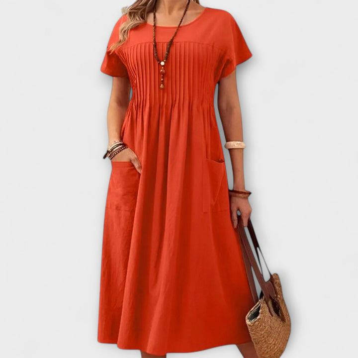 Chelsea - Chic O-Neck Short Sleeve Midi Dress