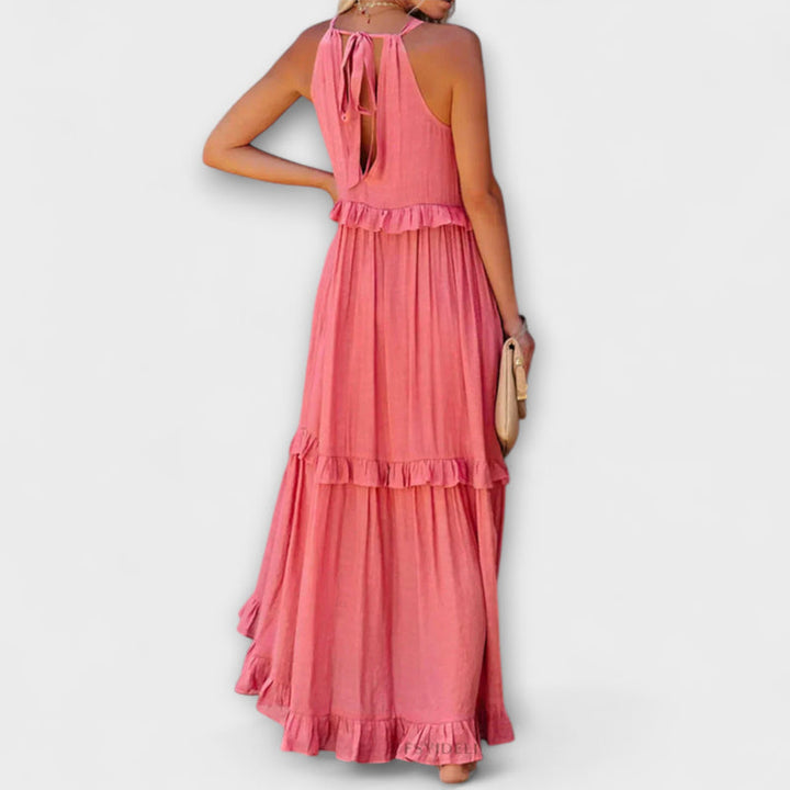 Delilah - Chic Halter Neck Dress with Ruffle Trim