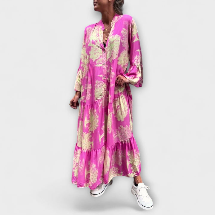 Giavanna - Printed Long Dress with Casual Flared Sleeves