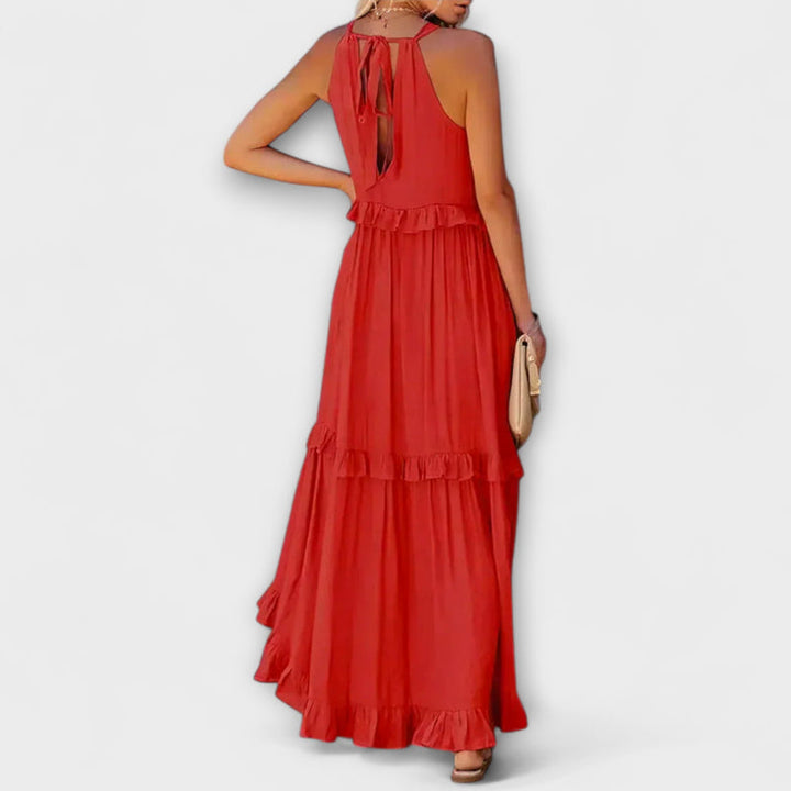 Delilah - Chic Halter Neck Dress with Ruffle Trim