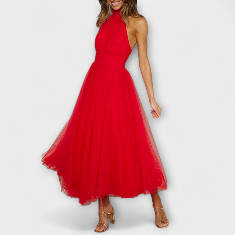 Pearlina - Elegant High Neck Mesh Dress