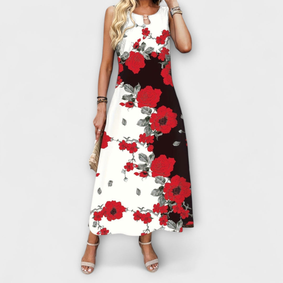 Indigo Bohemian Floral V-Neck Maxi Dress