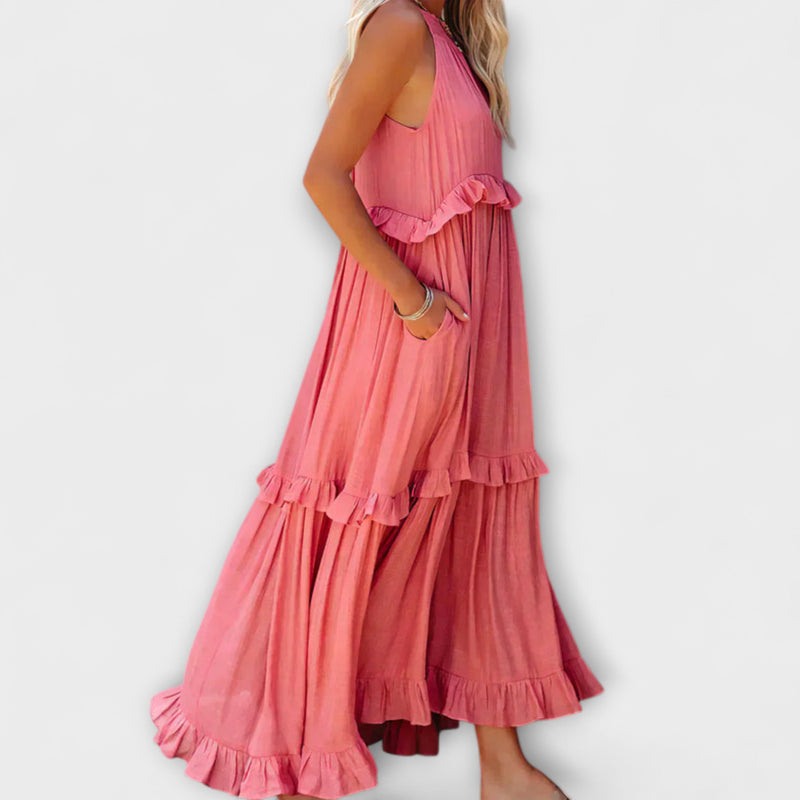 Delilah - Chic Halter Neck Dress with Ruffle Trim