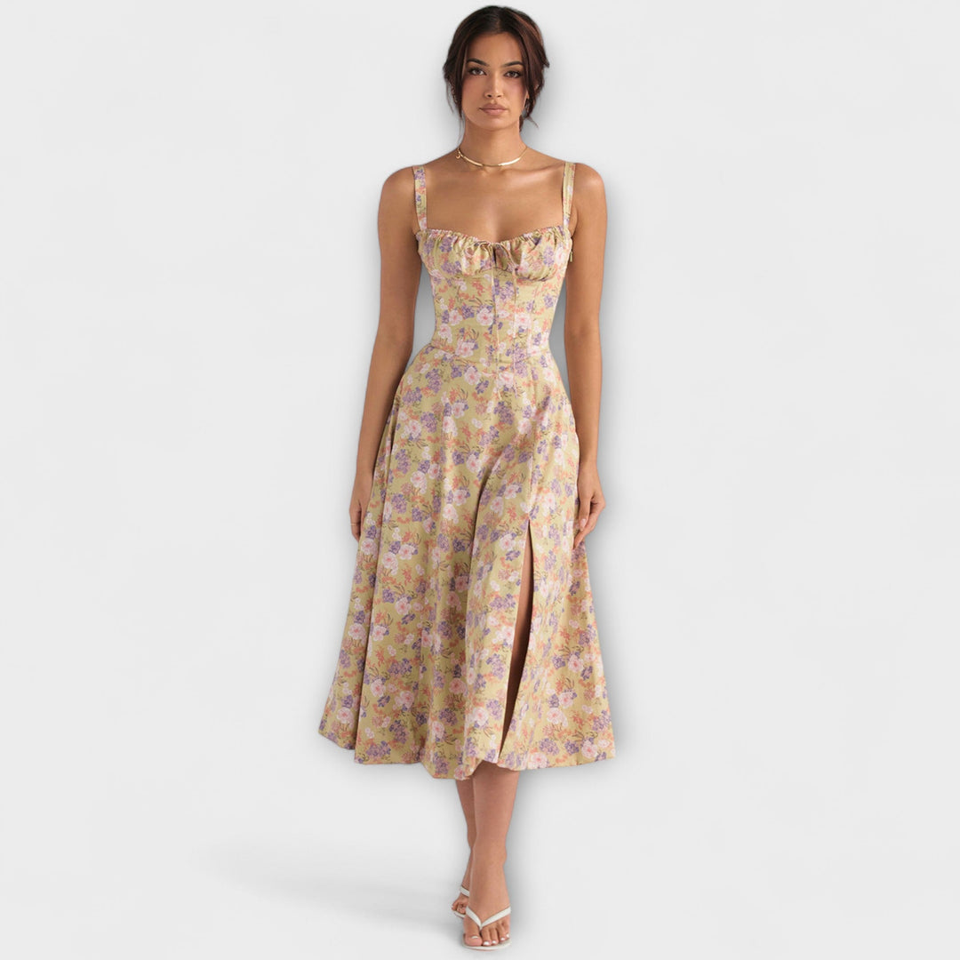 Zipporas - Tailored Bustier Dress with Modern Spring Floral Print
