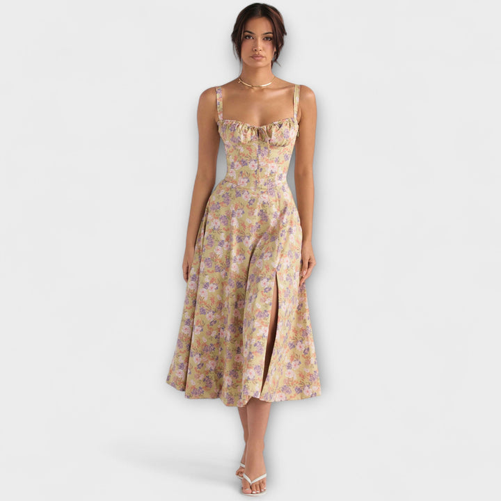 Zipporas - Tailored Bustier Dress with Modern Spring Floral Print