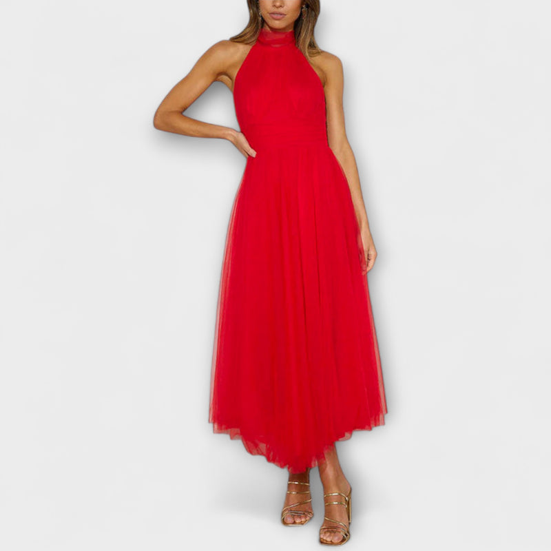 Pearlina - Elegant High Neck Mesh Dress