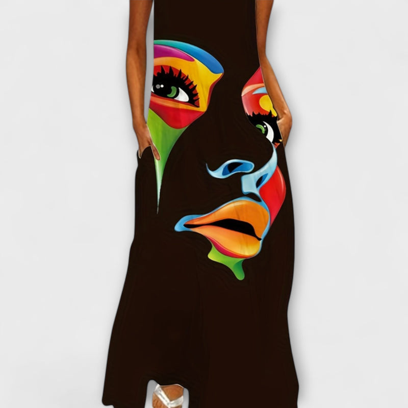 Honor - Stylish Maxi Dress with Chic Mask Print