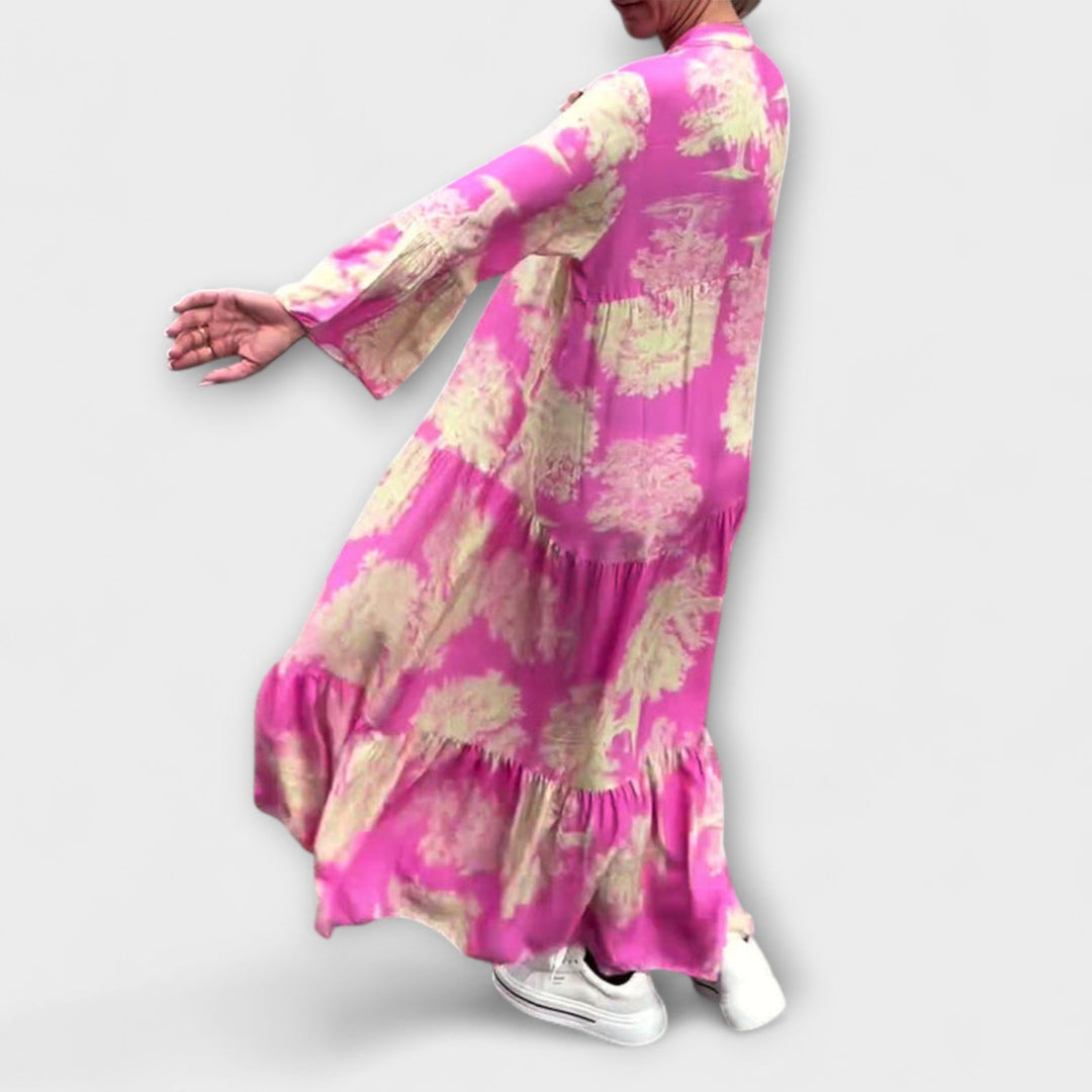 Giavanna - Printed Long Dress with Casual Flared Sleeves
