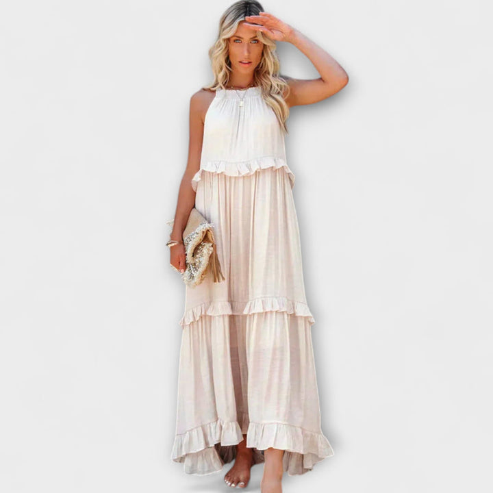 Delilah - Chic Halter Neck Dress with Ruffle Trim
