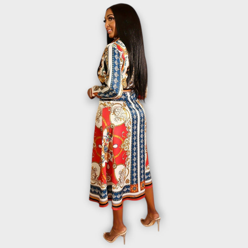 Marigold - Long Sleeve Mid-Calf Shirt Dress