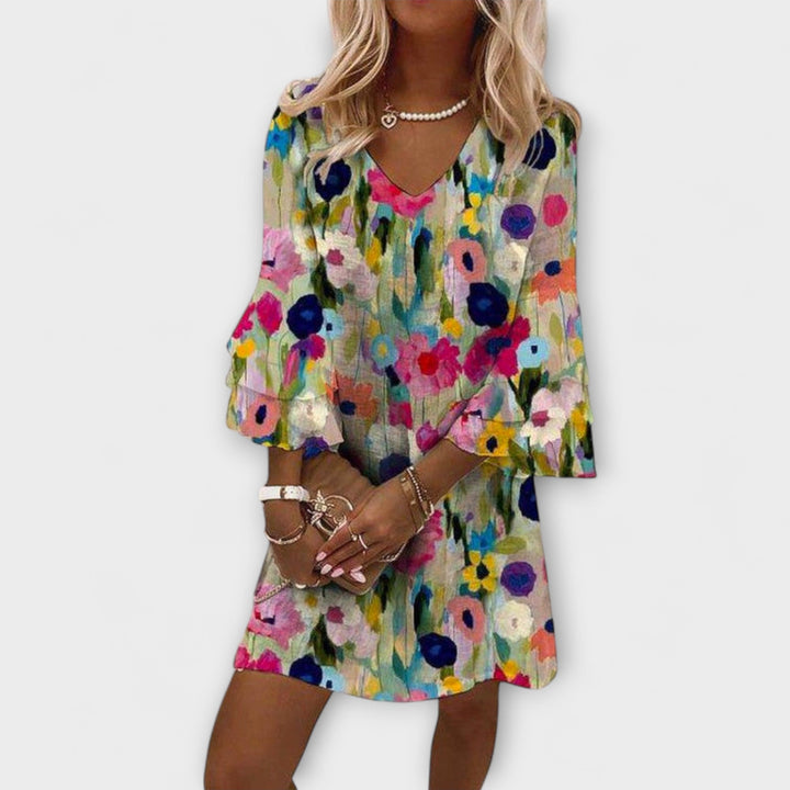 Tabitha - V-Neck Mini Dress with Romantic Floral Print