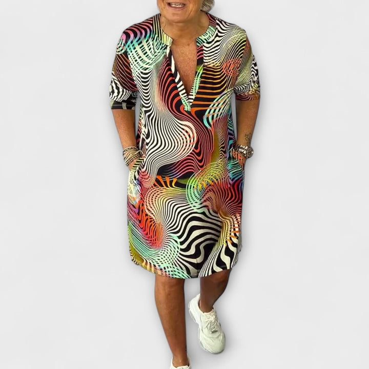 Liora - Colorful Dress with V-Neck and Elegant Draping
