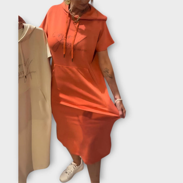 Parker - Hooded Pullover Dress with Casual Letter Print