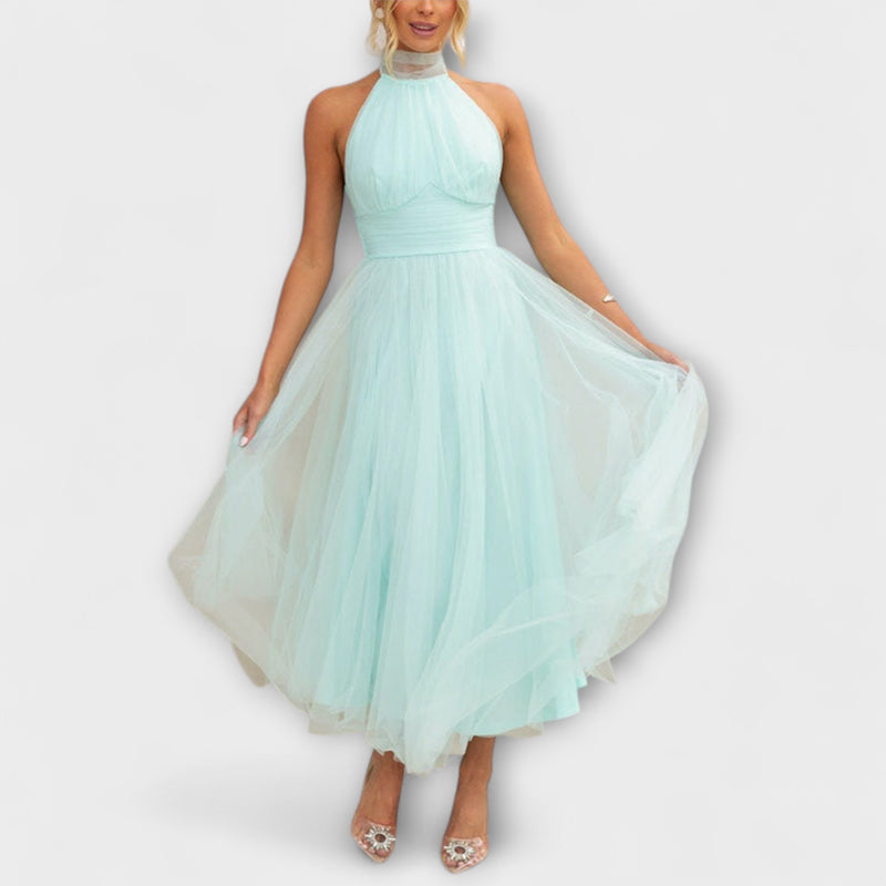 Pearlina - Elegant High Neck Mesh Dress