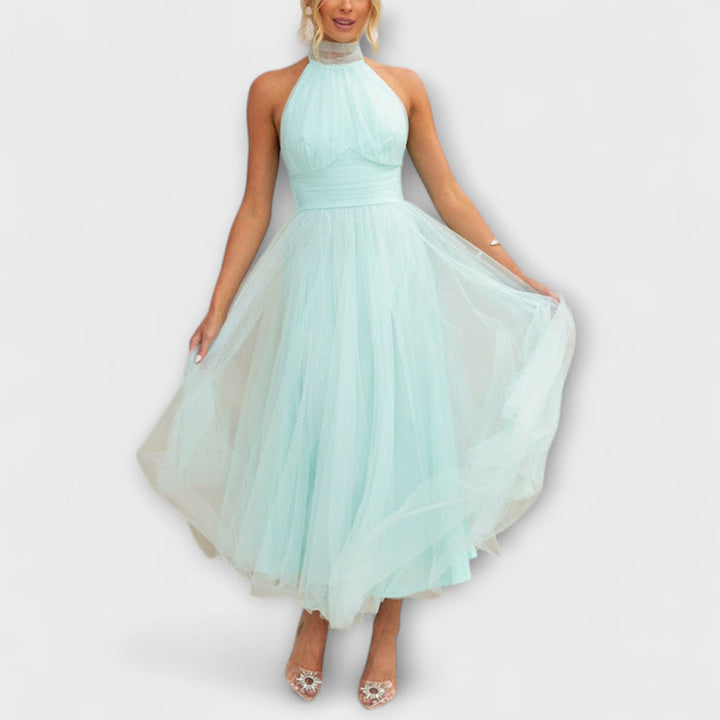 Pearlina - Elegant High Neck Mesh Dress