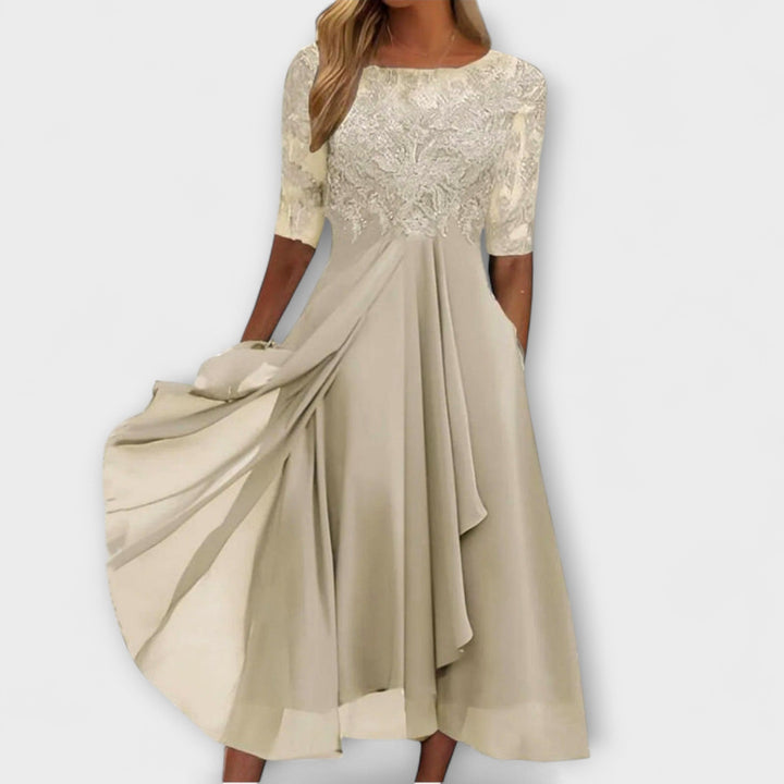Sylvana - Lace Embroidered Tea-Length Dress