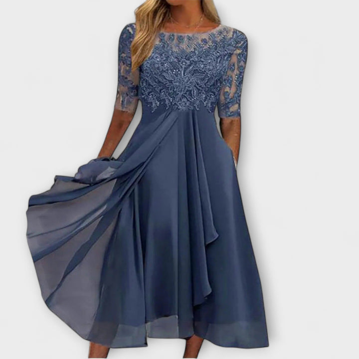 Sylvana - Lace Embroidered Tea-Length Dress
