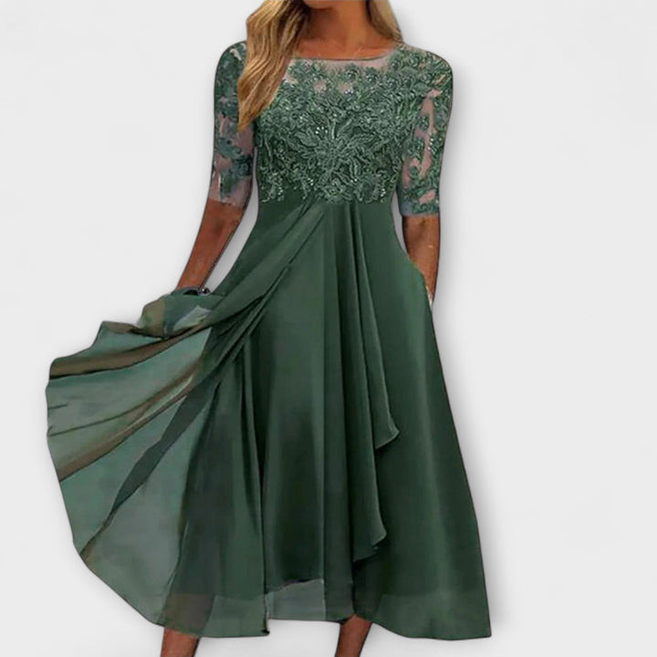 Sylvana - Lace Embroidered Tea-Length Dress