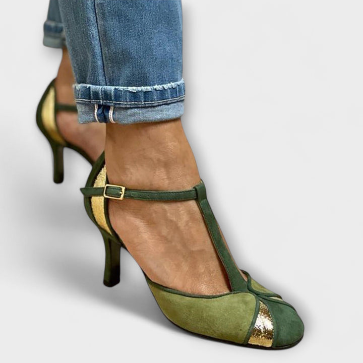 Alona - Patchwork Décolleté with T-Strap and Closed Toe