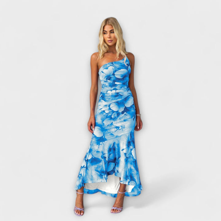 Nyla - Floral Party Dress with Asymmetrical Hem