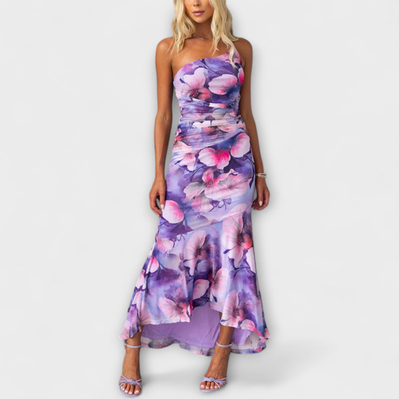 Nyla - Floral Party Dress with Asymmetrical Hem