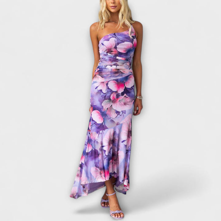 Nyla - Floral Party Dress with Asymmetrical Hem