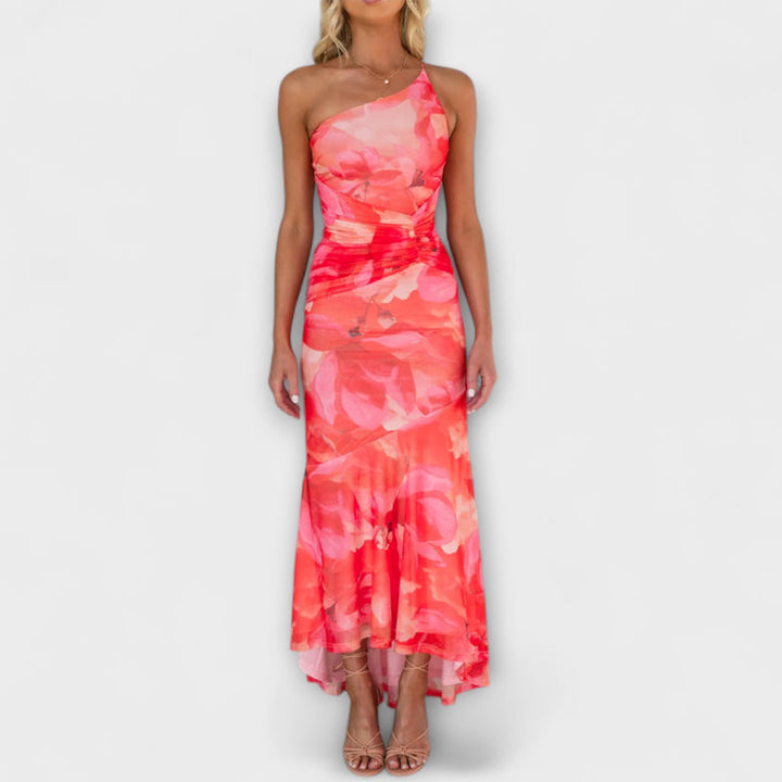 Nyla - Floral Party Dress with Asymmetrical Hem