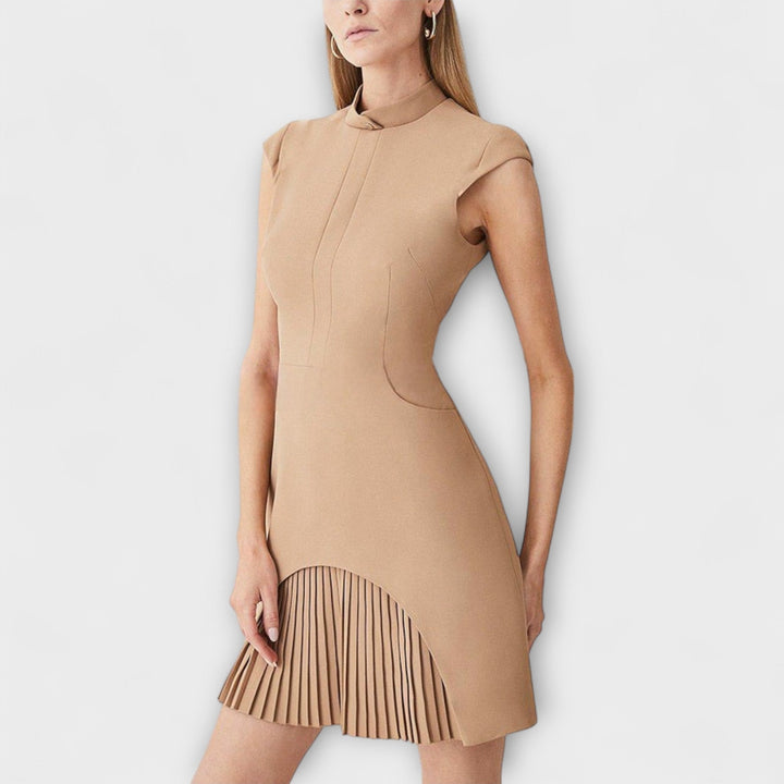 Elowen - Military-Inspired Patchwork Mini Dress with High Collar