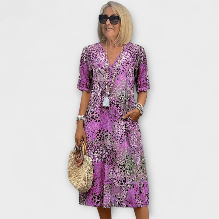 Danielle - Women's Colorful Midi Dress Featuring Convenient Pockets
